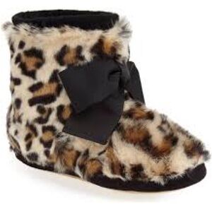 Kate Spade Fabian Sand Leopard Print Faux Fur Booties with Black Bow
